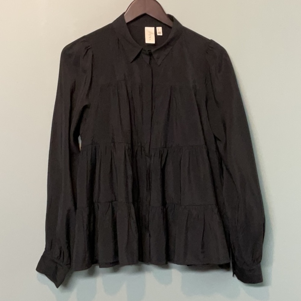 Y.A.S Black Tiered Peter Pan Collar Blouse